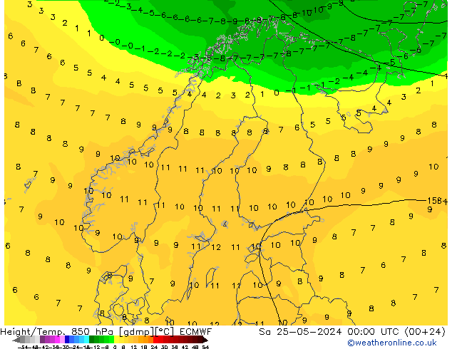 Z500/Rain (+SLP)/Z850 ECMWF Sa 25.05.2024 00 UTC