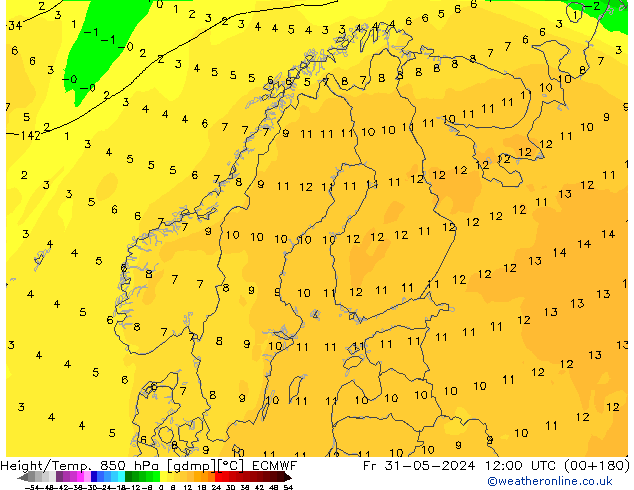 Height/Temp. 850 hPa ECMWF Fr 31.05.2024 12 UTC