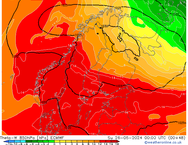 Theta-W 850hPa ECMWF dom 26.05.2024 00 UTC