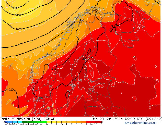 Theta-W 850hPa ECMWF Mo 03.06.2024 00 UTC