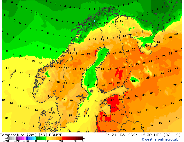 Sıcaklık Haritası (2m) ECMWF Cu 24.05.2024 12 UTC