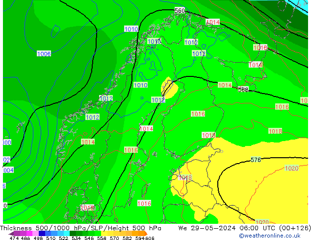 Dikte 500-1000hPa ECMWF wo 29.05.2024 06 UTC