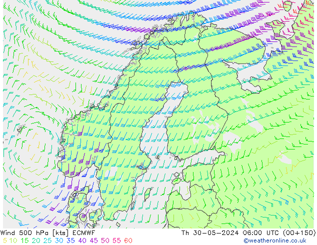 ветер 500 гПа ECMWF чт 30.05.2024 06 UTC