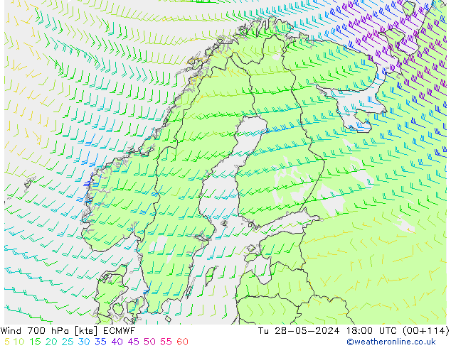 Wind 700 hPa ECMWF Tu 28.05.2024 18 UTC