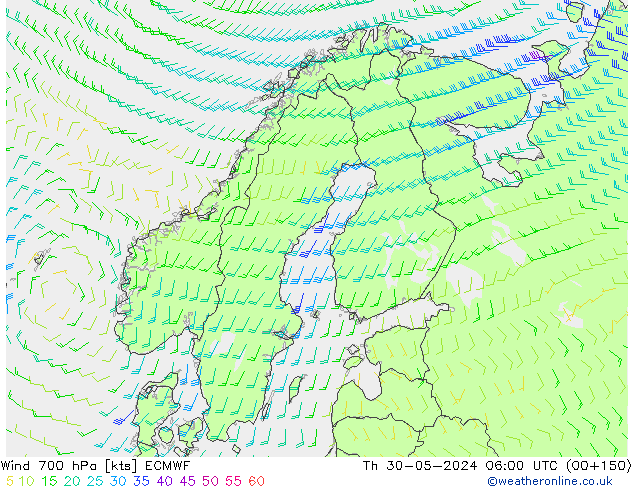 ветер 700 гПа ECMWF чт 30.05.2024 06 UTC