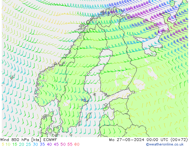 ветер 850 гПа ECMWF пн 27.05.2024 00 UTC