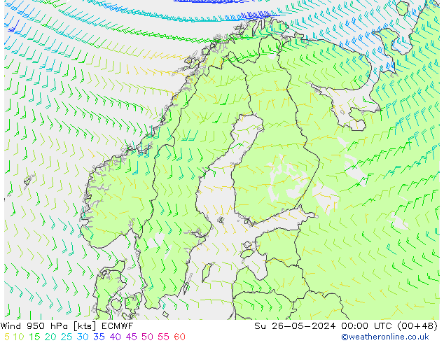 Wind 950 hPa ECMWF So 26.05.2024 00 UTC