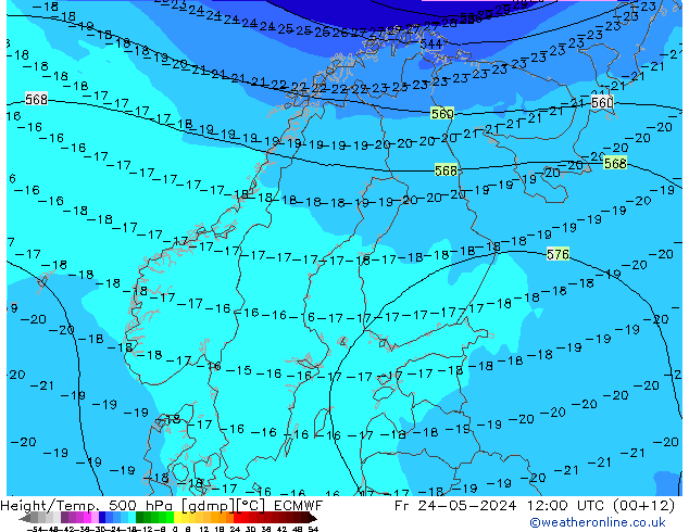 Z500/Yağmur (+YB)/Z850 ECMWF Cu 24.05.2024 12 UTC