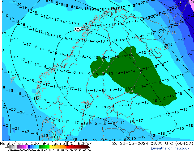 Height/Temp. 500 hPa ECMWF Dom 26.05.2024 09 UTC