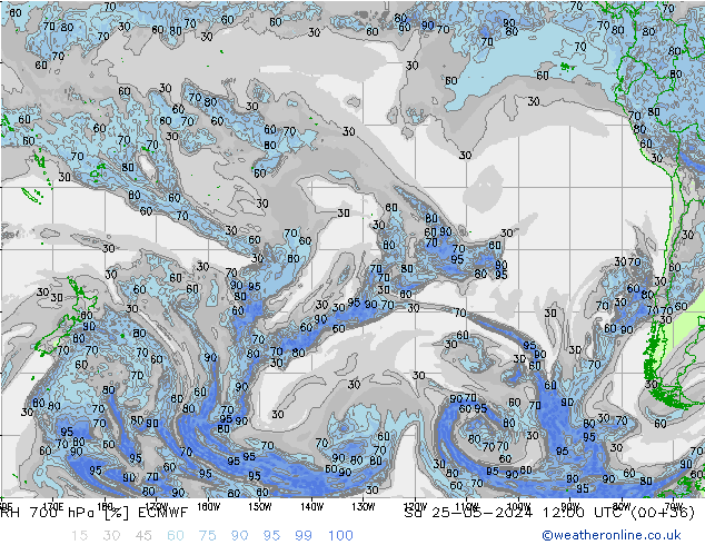 RH 700 гПа ECMWF сб 25.05.2024 12 UTC