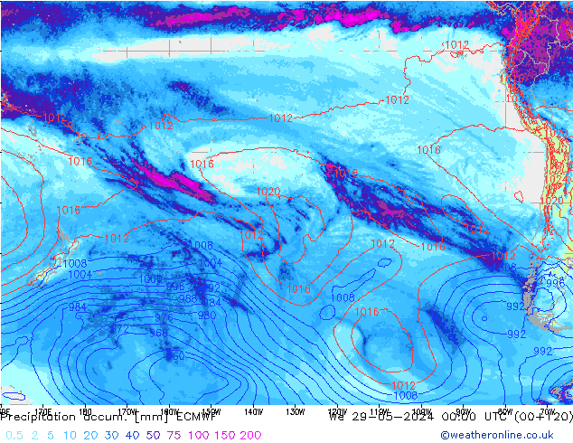 Totale neerslag ECMWF wo 29.05.2024 00 UTC