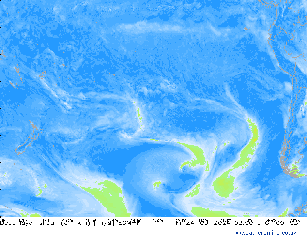 Deep layer shear (0-1km) ECMWF Fr 24.05.2024 03 UTC