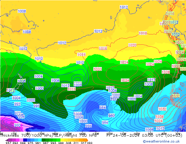 Thck 700-1000 hPa ECMWF Fr 24.05.2024 03 UTC