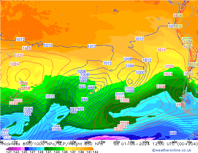 Thck 850-1000 hPa ECMWF so. 01.06.2024 12 UTC