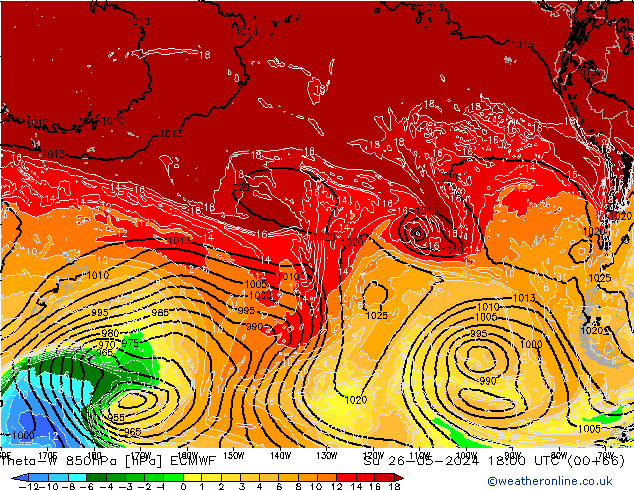 Theta-W 850hPa ECMWF  26.05.2024 18 UTC