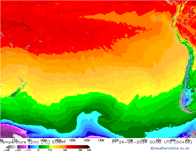Sıcaklık Haritası (2m) ECMWF Cu 24.05.2024 00 UTC
