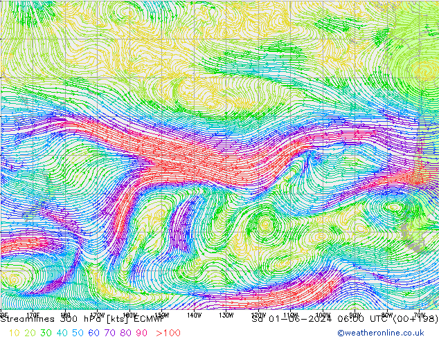 Linha de corrente 300 hPa ECMWF Sáb 01.06.2024 06 UTC