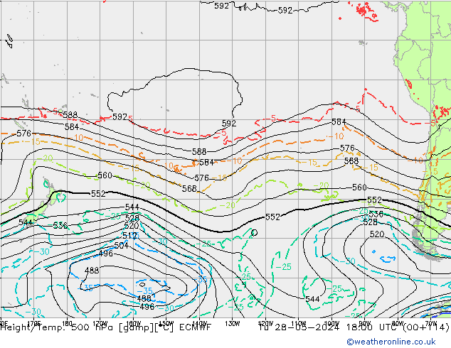 Z500/Rain (+SLP)/Z850 ECMWF Út 28.05.2024 18 UTC