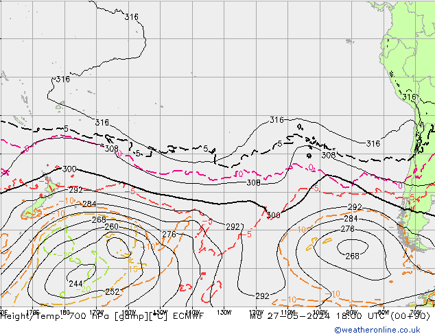 Yükseklik/Sıc. 700 hPa ECMWF Pzt 27.05.2024 18 UTC