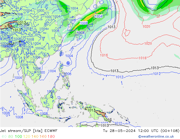 Straalstroom/SLP ECMWF di 28.05.2024 12 UTC