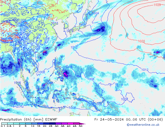 Z500/Rain (+SLP)/Z850 ECMWF Fr 24.05.2024 06 UTC