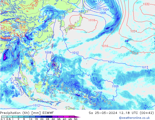 Precipitation (6h) ECMWF Sa 25.05.2024 18 UTC