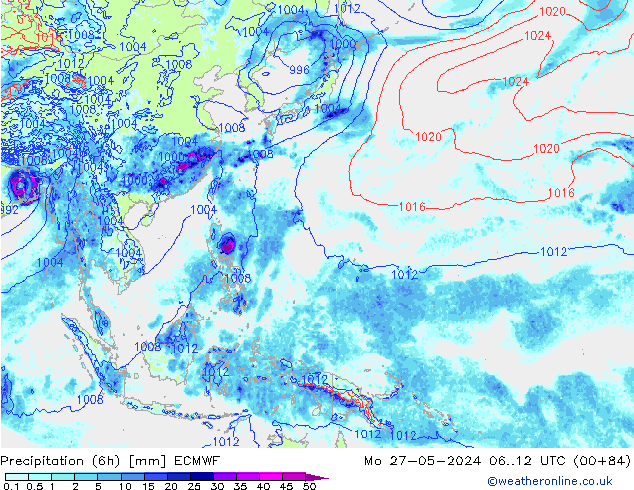 Z500/Rain (+SLP)/Z850 ECMWF lun 27.05.2024 12 UTC