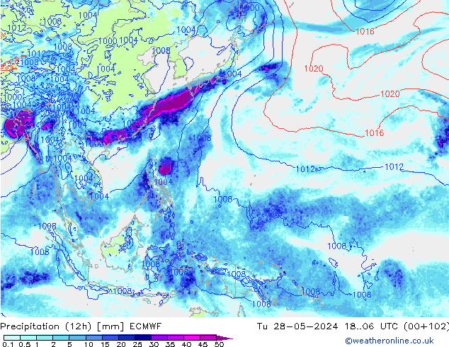 Precipitation (12h) ECMWF Tu 28.05.2024 06 UTC