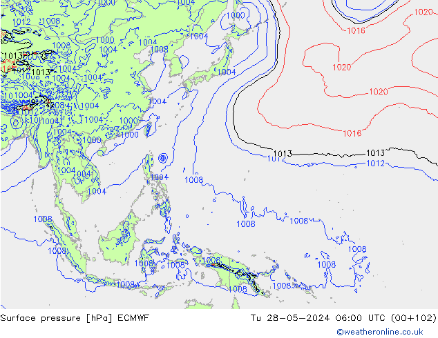 Surface pressure ECMWF Tu 28.05.2024 06 UTC