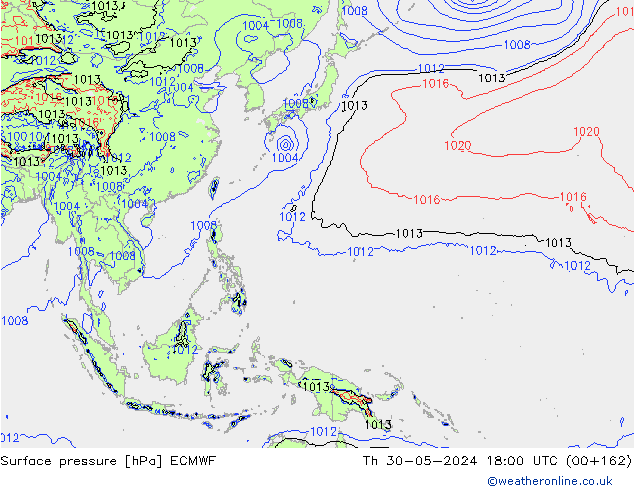 Presión superficial ECMWF jue 30.05.2024 18 UTC