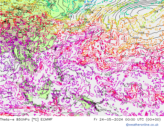 Theta-e 850hPa ECMWF Fr 24.05.2024 00 UTC