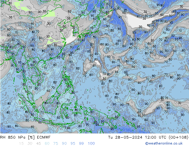 RH 850 hPa ECMWF mar 28.05.2024 12 UTC