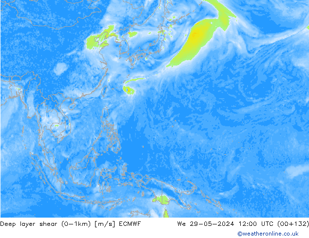 Deep layer shear (0-1km) ECMWF Çar 29.05.2024 12 UTC