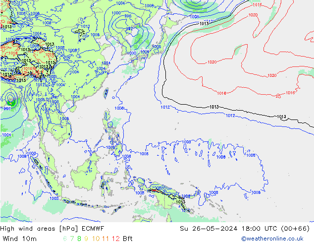 High wind areas ECMWF Su 26.05.2024 18 UTC