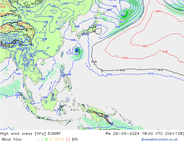 yüksek rüzgarlı alanlar ECMWF Çar 29.05.2024 18 UTC