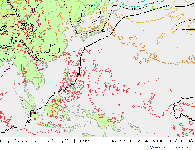 Z500/Rain (+SLP)/Z850 ECMWF lun 27.05.2024 12 UTC