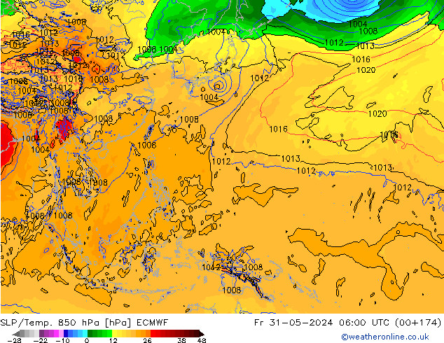 SLP/Temp. 850 hPa ECMWF Sex 31.05.2024 06 UTC