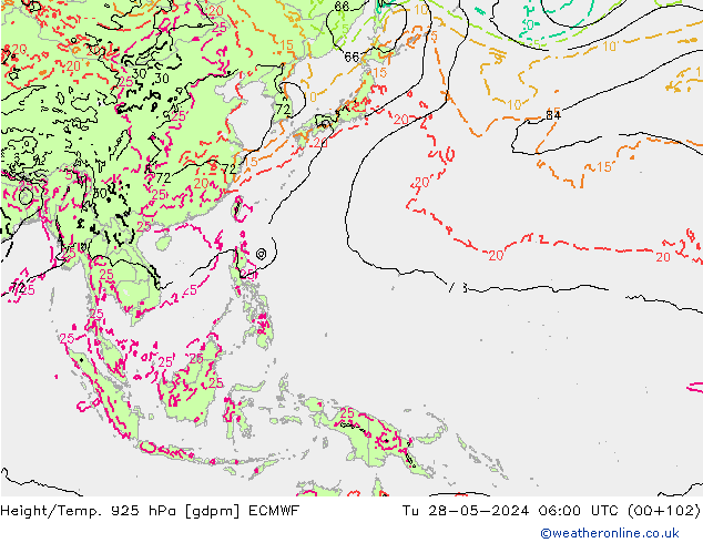 Geop./Temp. 925 hPa ECMWF mar 28.05.2024 06 UTC