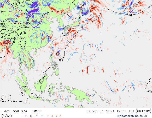 T-Adv. 850 hPa ECMWF Tu 28.05.2024 12 UTC