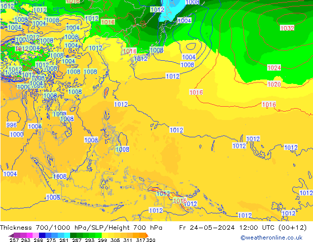 Schichtdicke 700-1000 hPa ECMWF Fr 24.05.2024 12 UTC