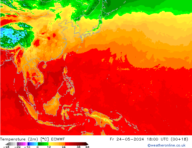 Temperature (2m) ECMWF Fr 24.05.2024 18 UTC