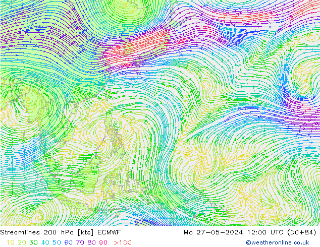 Línea de corriente 200 hPa ECMWF lun 27.05.2024 12 UTC