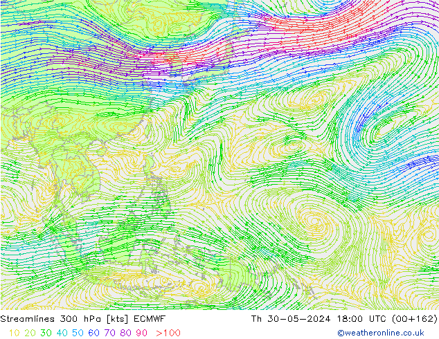 Streamlines 300 hPa ECMWF Th 30.05.2024 18 UTC