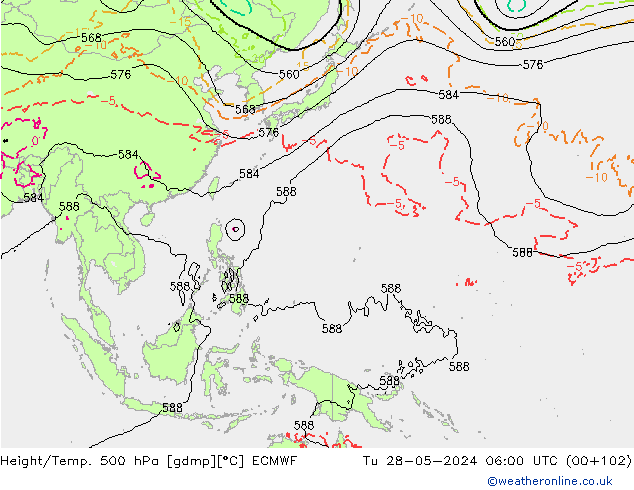 Z500/Rain (+SLP)/Z850 ECMWF Di 28.05.2024 06 UTC