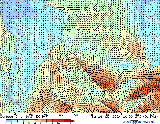 Surface wind (bft) ECMWF Su 26.05.2024 00 UTC