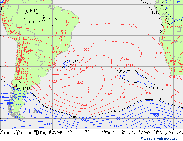 Luchtdruk (Grond) ECMWF wo 29.05.2024 00 UTC