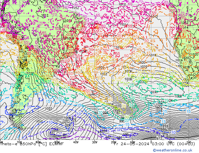 Theta-e 850hPa ECMWF Fr 24.05.2024 03 UTC