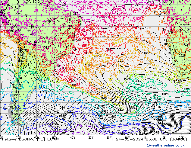 Theta-e 850hPa ECMWF Fr 24.05.2024 06 UTC