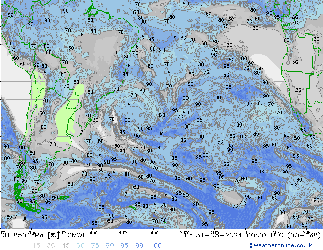 RH 850 hPa ECMWF Fr 31.05.2024 00 UTC