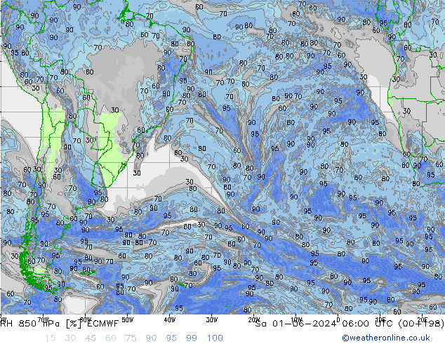 RH 850 hPa ECMWF so. 01.06.2024 06 UTC